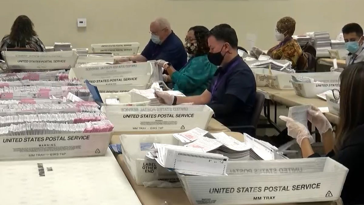 Ballot counting at Riverside County Registrar's Office (Nov. 2020)