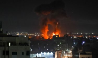 Explosions above buildings in Gaza City early on June 16