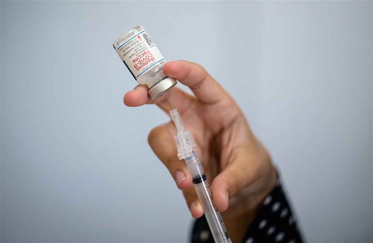 A medical staff member prepares a syringe with a vial of the Moderna Covid-19 vaccine at a pop up vaccine clinic at the Jewish Community Center on April 16 in the Staten Island borough of New York City.