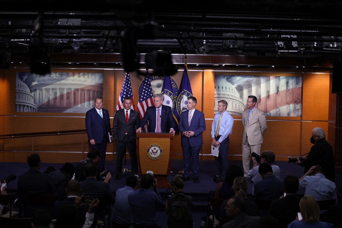 <i>Anna Moneymaker/Getty Images</i><br/>House Minority Leader Kevin McCarthy speaks at a news conference