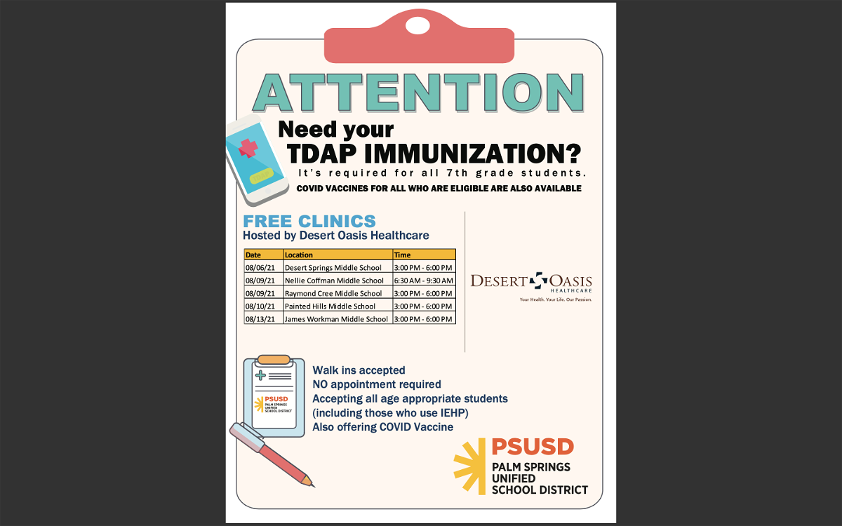 Tdap immunization required for 7th through 12th graders KESQ