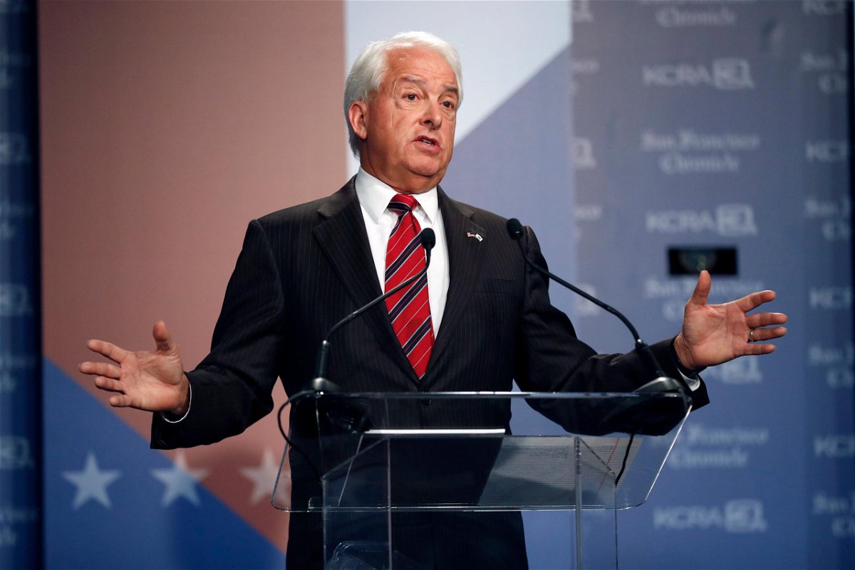<i>Scott Strazzante/San Francisco Chronicle/AP</i><br/>Republican John Cox speaks during a debate between candidates for the upcoming California recall election