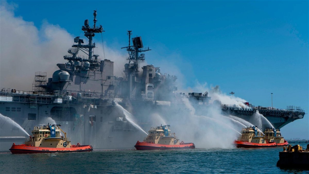<i>MC3 Christina Ross/US Navy</i><br/>A Navy investigation says the fire that destroyed US warship USS Bohhomme Richard was caused by a chain of errors and was 'clearly preventable'.