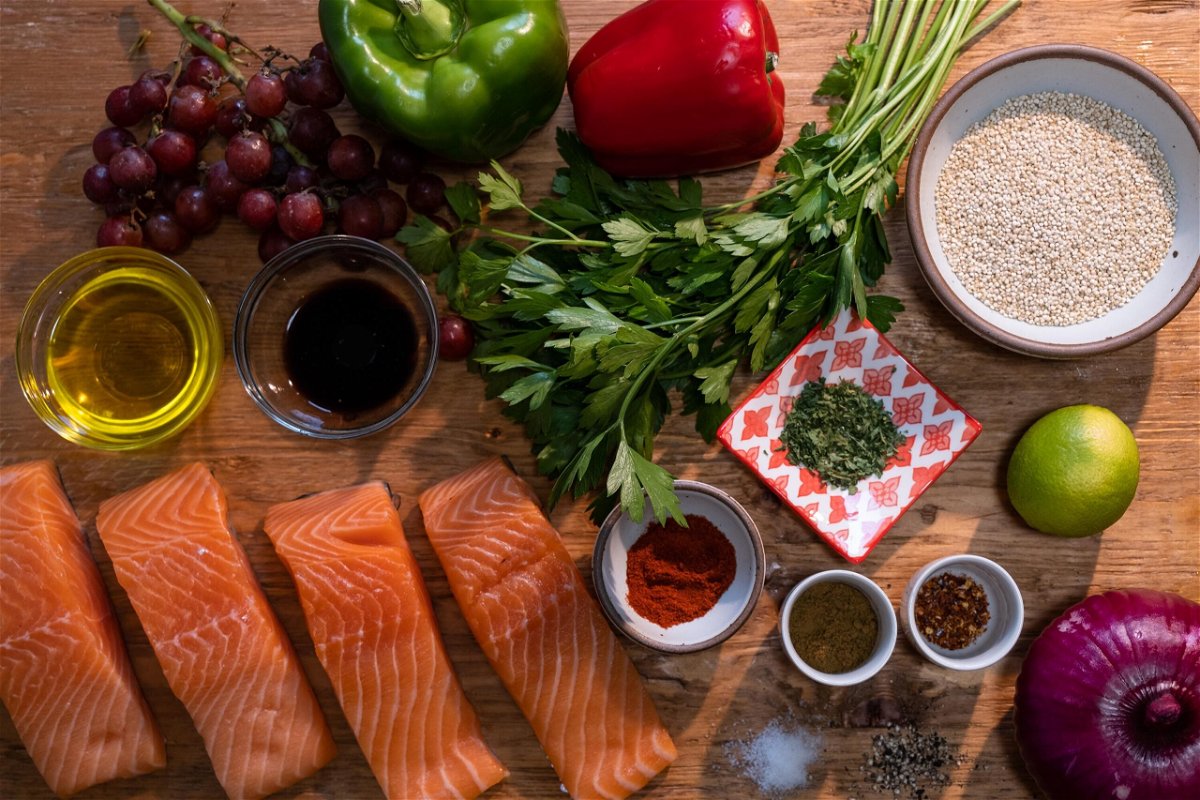 <i>Heather Fulbright/CNN</i><br/>Mediterranean-inspired grocery staples include heart-healthy fish like salmon