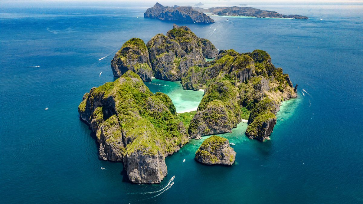 <i>Adobe Stock</i><br/>Aerial drone view of tropical Ko Phi Phi island