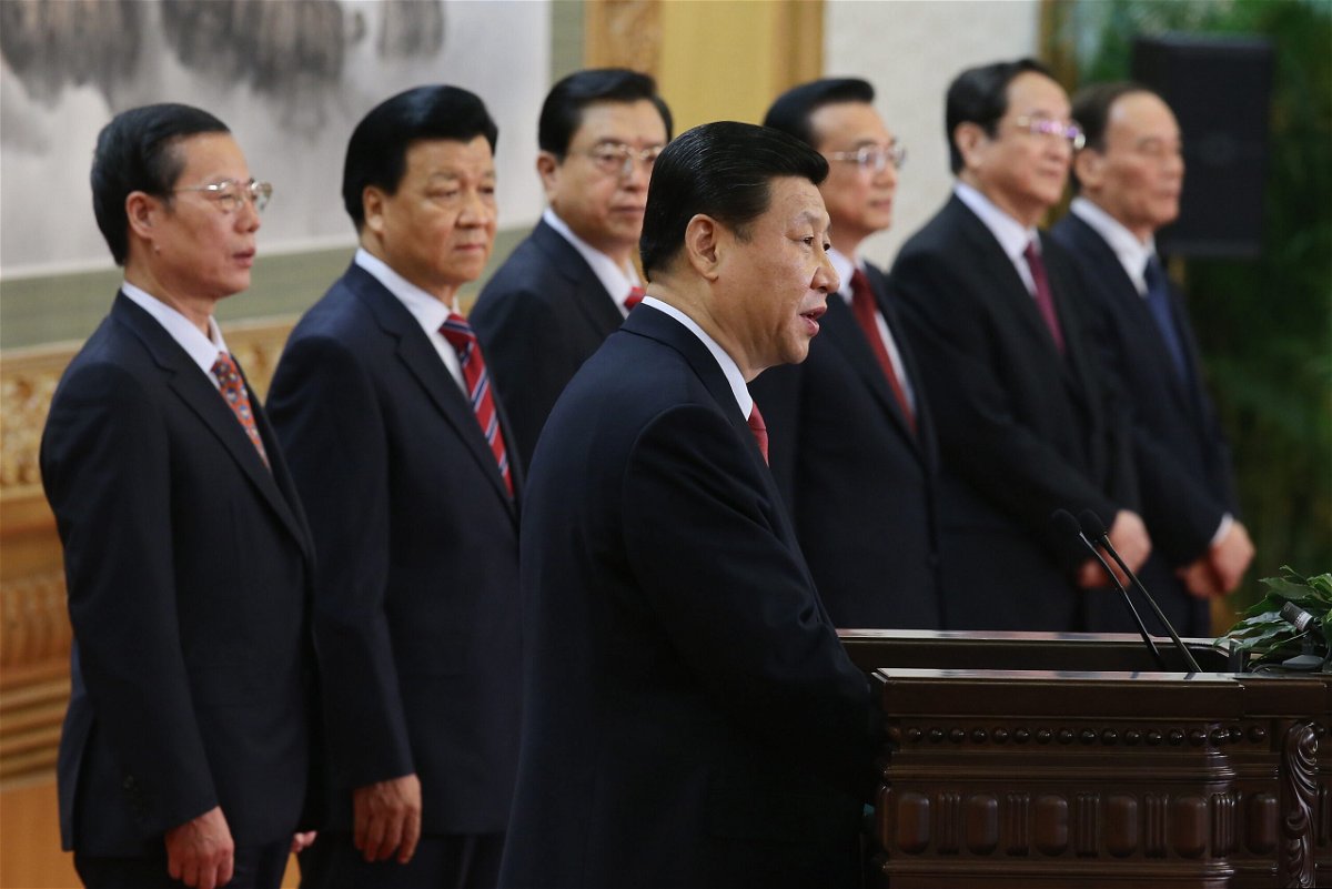 <i>Feng Li/Getty Images</i><br/>Zhang Gaoli (L) stands with the other six members of the Chinese Communist Party inside the Great Hall of the People in Beijing on November 15