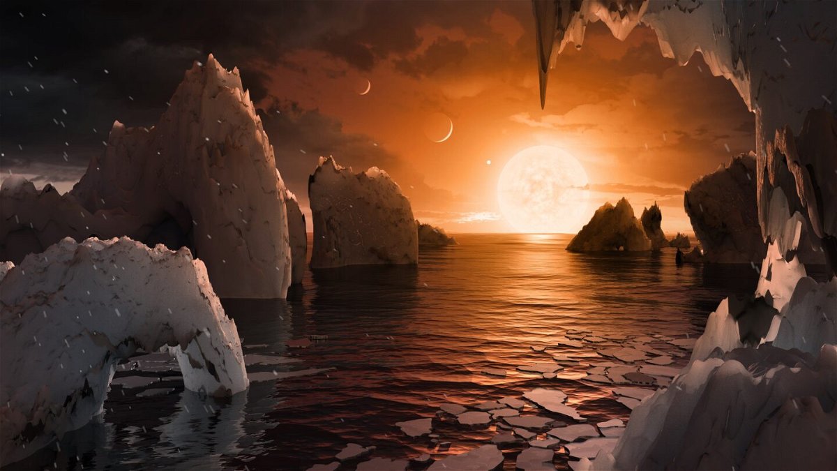 <i>NASA/JPL-Caltech</i><br/>This is an artist's concept of the surface of the exoplanet TRAPPIST-1f in the Trappist-1 system