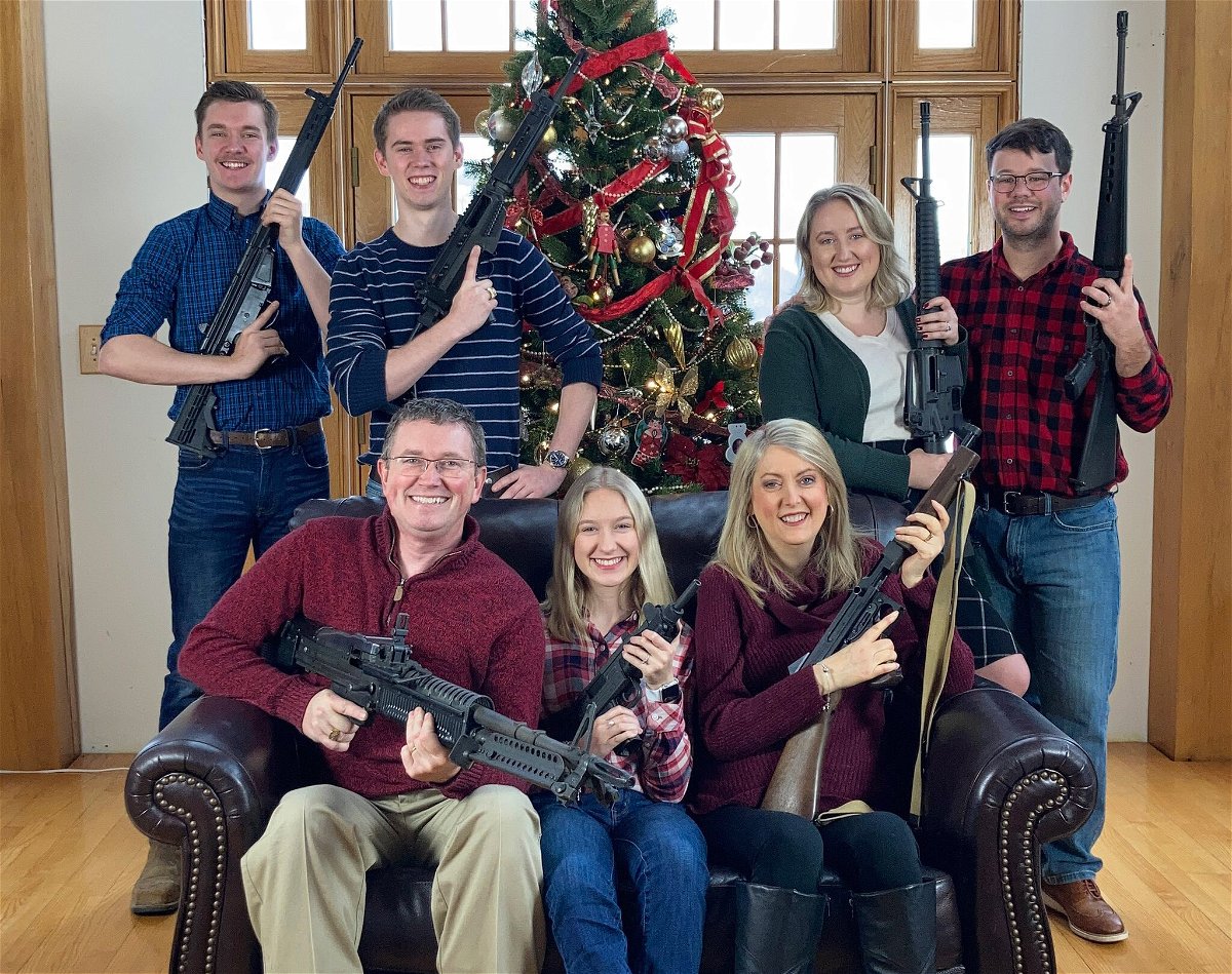 <i>From Thomas Massie</i><br/>Rep. Thomas Massie tweeted a photo of him and his family holding guns in front of a Christmas tree