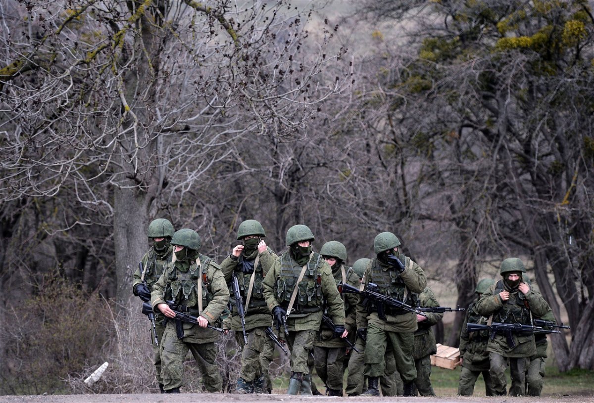 <i>Filippo MonteforteAFP/Getty Images</i><br/>Tensions between Ukraine and Russia are at their highest in years. Russian soldiers are seen patroling the area surrounding the Ukrainian military unit in Perevalnoye