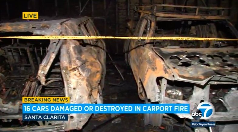 <i>KABC</i><br/>More than a dozen cars were damaged or destroyed in an overnight fire that ripped through a carport in Santa Clarita.
