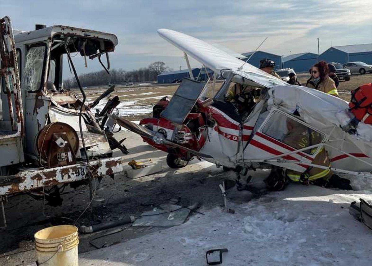 <i>Racine Co Sheriff/WISN</i><br/>A small plane crashed into a fuel tanker truck at Sylvania Airport.