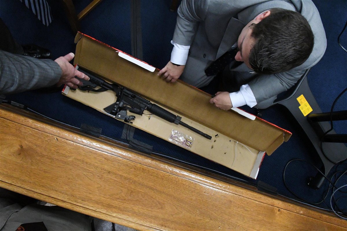 <i>Mark Hertzberg/Pool/Getty Images</i><br/>The gun that Kyle Rittenhouse used in the Kenosha