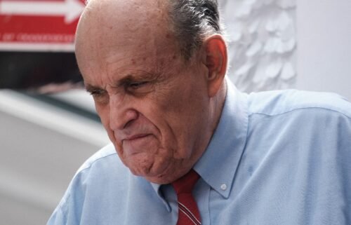 Former New York City Mayor Rudy Giuliani makes an appearance in support of fellow Republican Curtis Sliwa who is running for NYC mayor on June 21