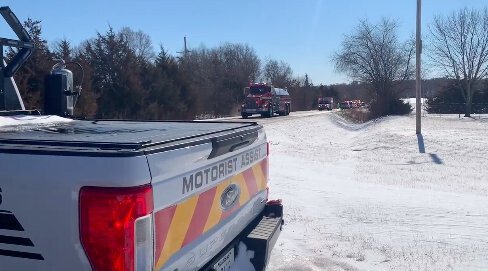 <i>@nathanvickers/KCTV</i><br/>An airplane crashed into some trees while making an emergency landing late Friday morning at Johnson County Executive Airport. Pictured are emergency vehicles rushing to the crash scene.