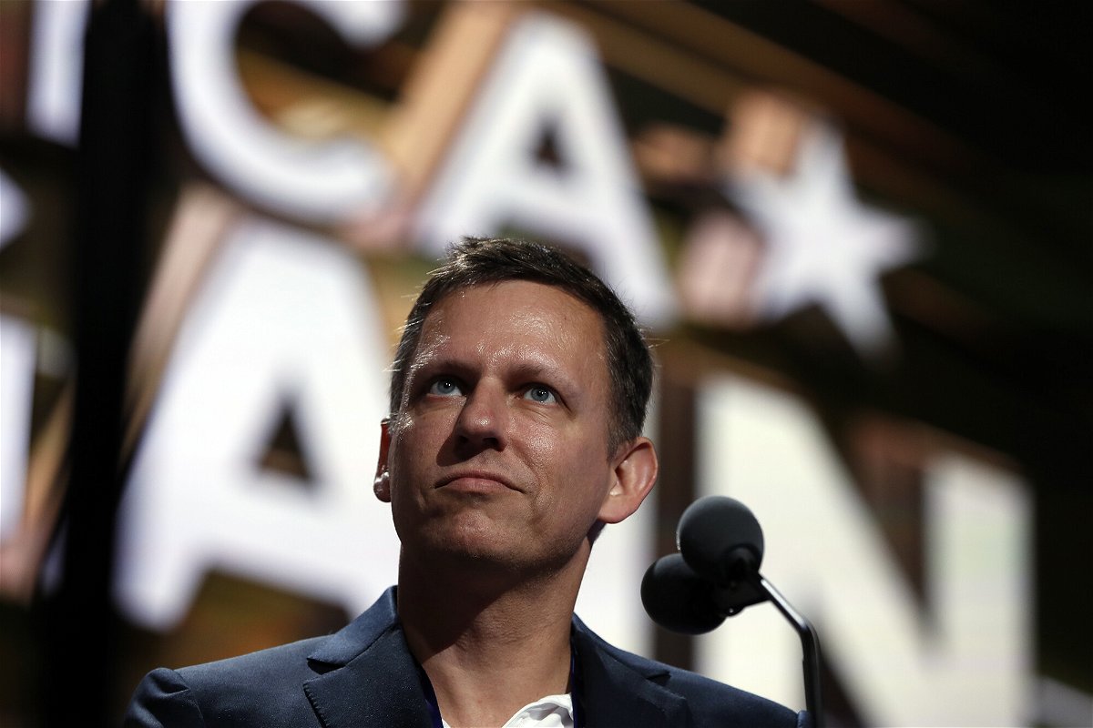 <i>Carolyn Kaster/AP</i><br/>Billionaire tech investor Peter Thiel looks over the podium before the start of the second day session of the Republican National Convention in Cleveland
