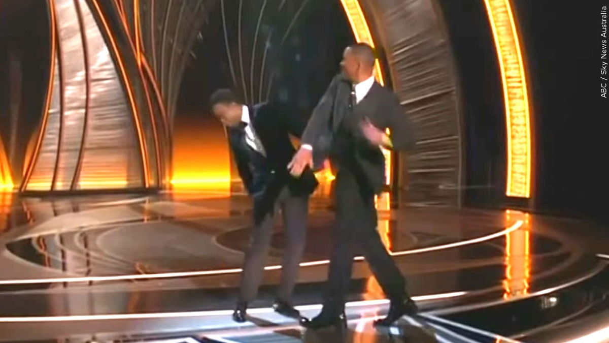 Will Smith striking Chris Rock at The Oscars, Photo Date: 3/27/2022