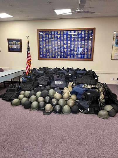 <i>Trumball Police Department/WFSB</i><br/>Several departments around the state are sending bullet proof vests to Ukraine.