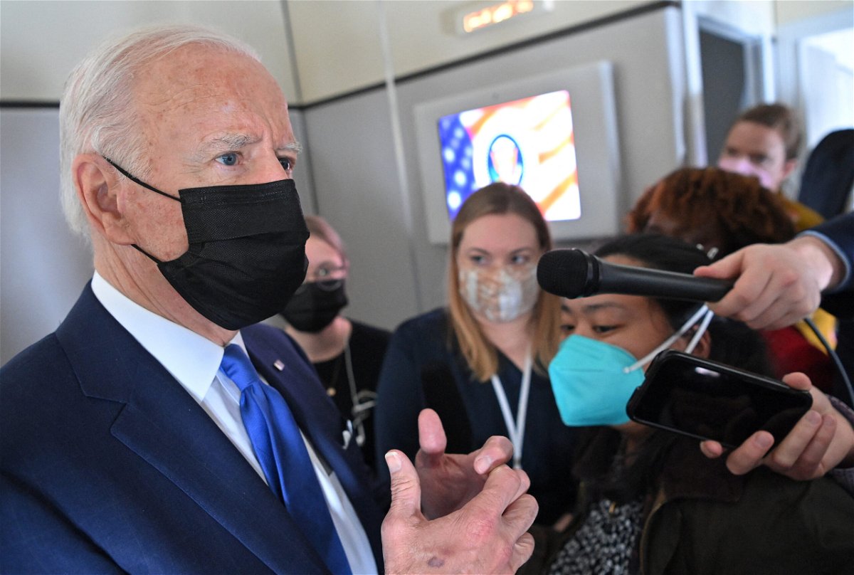 <i>Mandel Ngan/AFP/Getty Images</i><br/>President Joe Biden will take extra precautions to avoid catching Covid-19 at this weekend's White House Correspondents Dinner. Biden is shown here speaking to reporters aboard Air Force One on Friday
