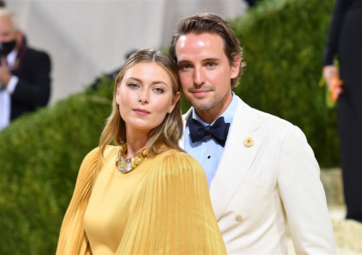 <i>Angela Weiss/AFP via Getty Images</i><br/>Maria Sharapova and fiancée Alexander Gilkes arrive for the 2021 Met Gala. Sharapova announces she is pregnant on her 35th birthday.