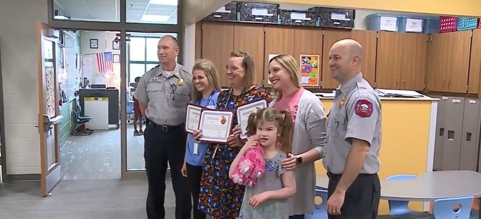 <i>KETV</i><br/>The Omaha Fire Department visited Oakdale Elementary School to hail three teachers as heroes for saving one of their students.