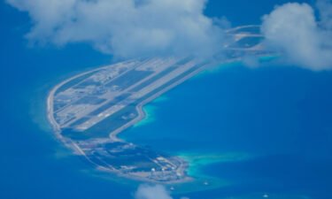 A Chinese airstrip on a man-made island in the South China Sea