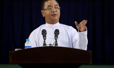 Myanmar's military junta spokesman Zaw Min Tun speaks during the information ministry's press conference in Naypyitaw