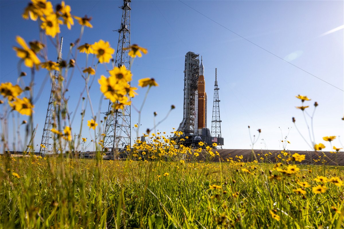 <i>NASA/Ben Smegelsky</i><br/>NASA's Artemis I Moon rocket arrives at Launch Pad 39B at the agency's Kennedy Space Center in Florida on June 6.