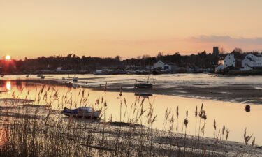 The River Deben is seen during low tide at Sutton Hoo.