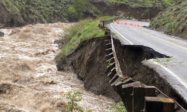 High water levels in the Gardner River alongside the North Entrance Road in Yellowstone National Park.