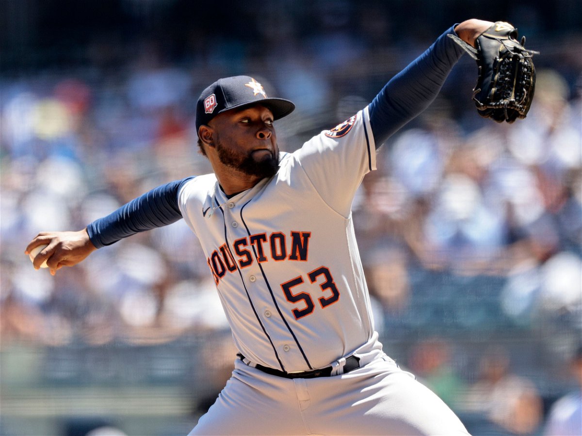 <i>Christopher Pasatieri/Getty Images</i><br/>Cristian Javier of the Houston Astros throws a pitch in the bottom of the first inning against the New York Yankees on June 25. MLB's Houston Astros have thrown a combined no-hitter against the New York Yankees on Saturday at Yankee Stadium.
