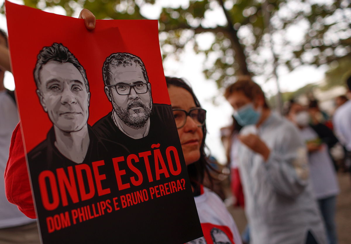 <i>Bruna Prado/AP</i><br/>Brazilian President Jair Bolsonaro says the vanished British journalist Dom Phillips and Indigenous affairs expert  Bruno Araujo Pereira who went missing in a remote region of the Amazon