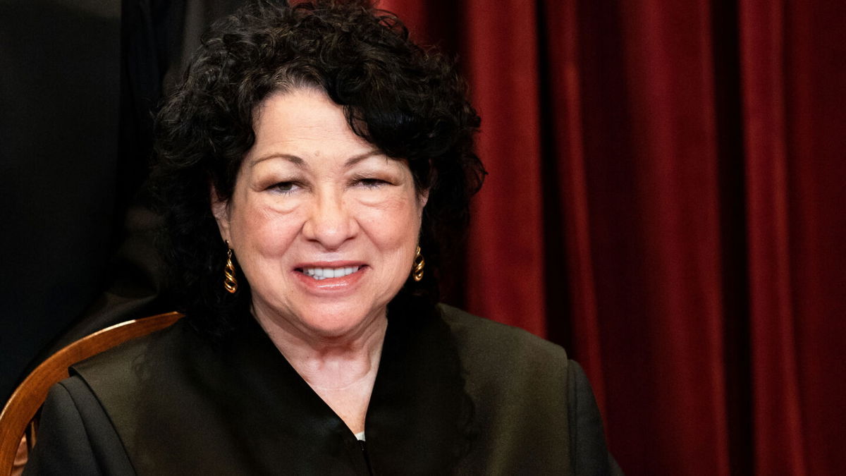 <i>Erin Schaff/Pool/Getty Images</i><br/>Associate Justice Sonia Sotomayor sits during a group photo of the Justices at the Supreme Court in Washington