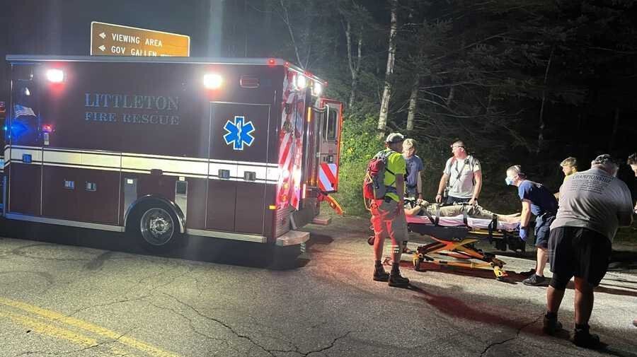 <i>NH Fish & Game/WMUR</i><br/>A rock climber falls from the Echo Crags in Franconia Monday night.