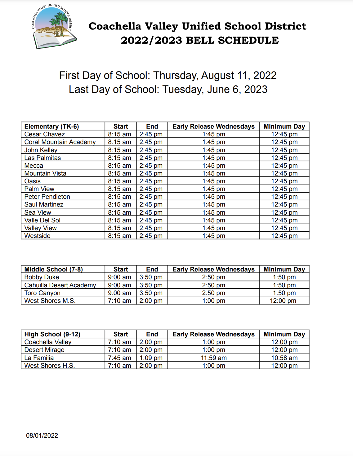 early light academy bell schedule