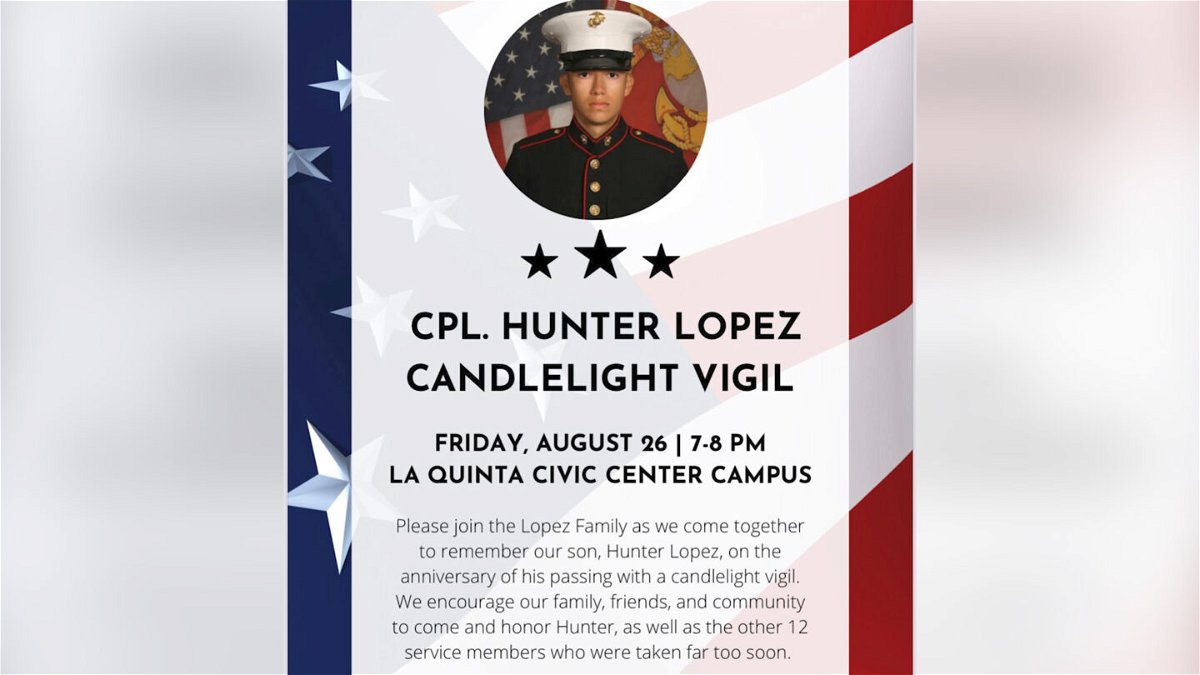 Community invited to attend vigil to honor Marine Cpl Hunter Lopez a year after his death