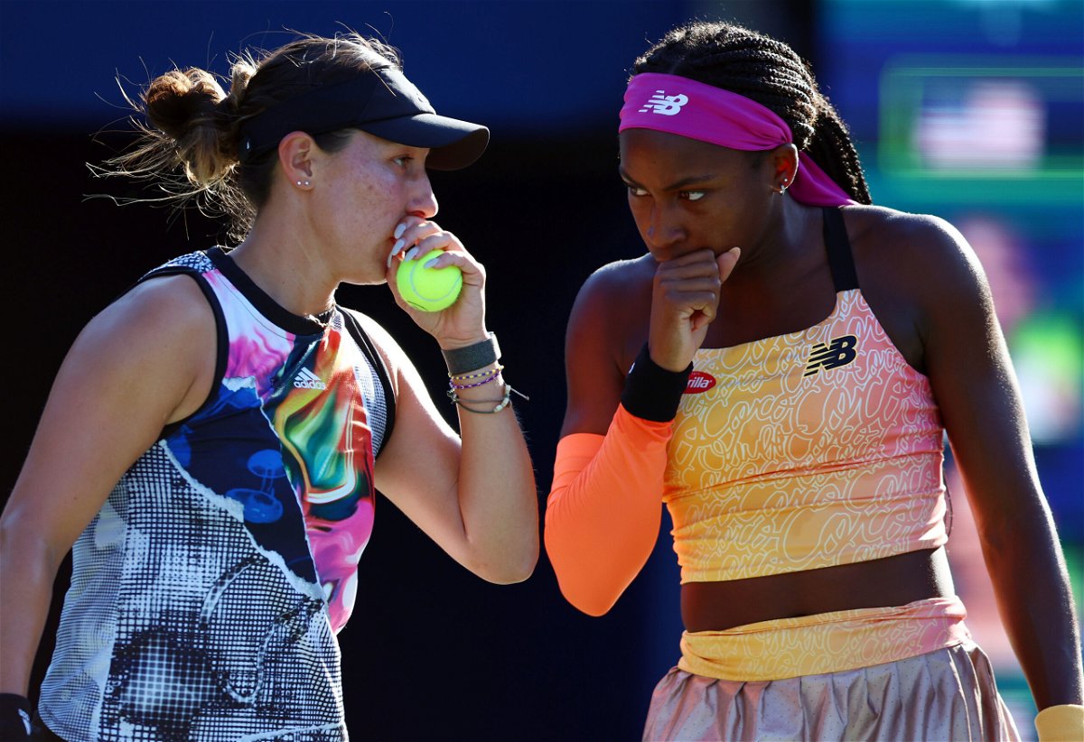 <i>Vaughn Ridley/Getty Images North America/Getty Images</i><br/>Jessica Pegula (left) and Coco Gauff won their second doubles title together.