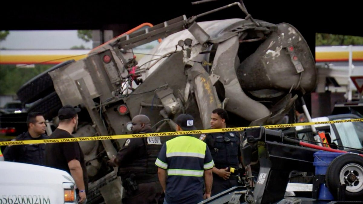 <i>KTRK</i><br/>A toddler was killed after a cement truck tumbled over an overpass in Houston and landed on top of the car in which he was traveling