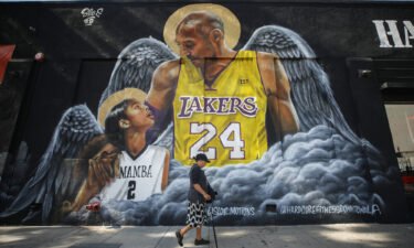 A mural depicting deceased NBA star Kobe Bryant and his daughter Gianna