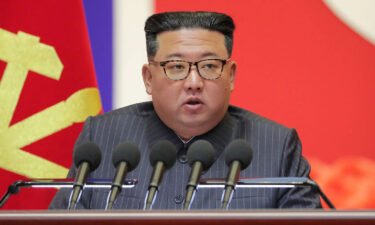 North Korean leader Kim Jong Un speaks during a "maximum emergency anti-epidemic campaign meeting" in Pyongyang on August 10.