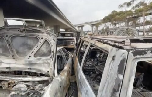 The latest in several fires that have erupted at Oakland's troubled Wood St. homeless encampment burned about 20 abandoned vehicles early Tuesday morning.