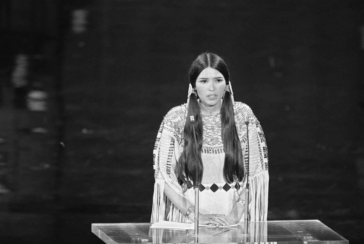 <i>Bettmann/Getty Images</i><br/>Sacheen Littlefeather declined an Oscar on behalf of Marlon Brando at the 1973 Academy Awards in protest of how Hollywood depicted Native Americans onscreen.