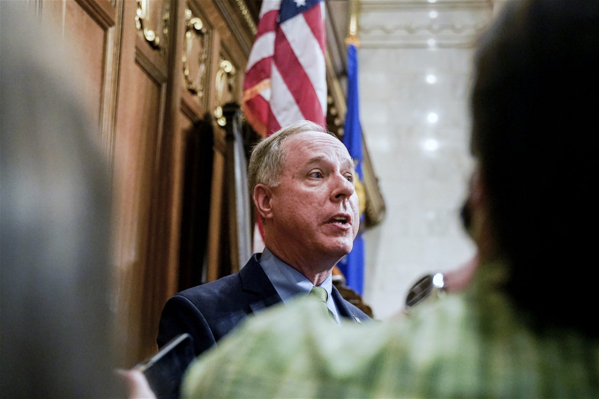 <i>Andy Manis/AP</i><br/>Wisconsin Assembly Speaker Robin Vos speaks to the media at the state Capitol in Madison
