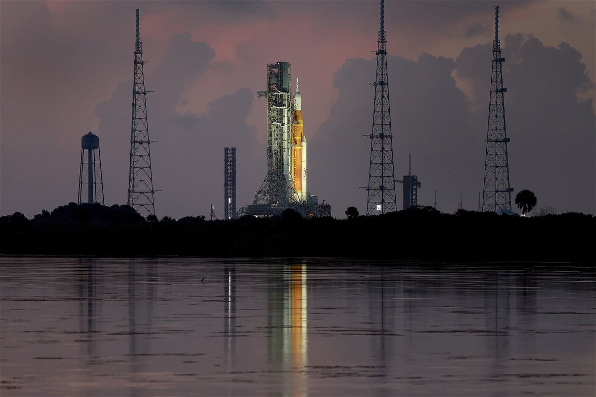 <i>Joe Raedle/Getty Images</i><br/>NASA's Artemis I rocket sits on launch pad 39-B at Kennedy Space Center on August 30 in Cape Canaveral