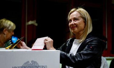 Leader of Brothers of Italy Giorgia Meloni casts her vote in Rome on September 25.