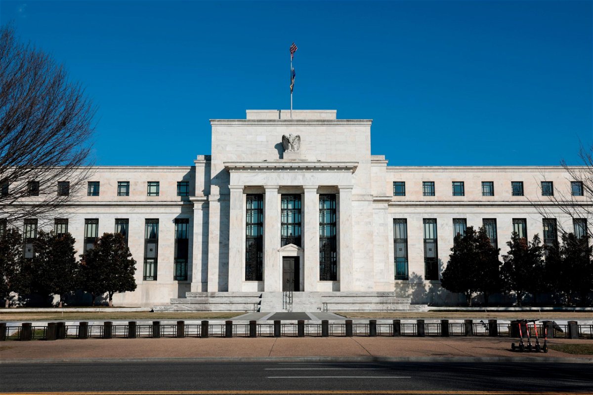 <i>Anna Moneymaker/Getty Images</i><br/>A view of the Marriner S. Eccles Federal Reserve building is seen here on January 26 in Washington