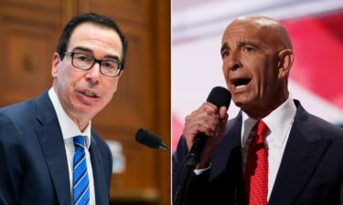 Former Treasury Secretary Steve Mnuchin (left) testified on October 20 during the foreign lobbying trial of Tom Barrack.