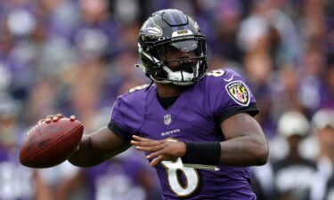 Lamar Jackson drops back to pass against the Cleveland Browns at M&T Bank Stadium in Baltimore on October 23.