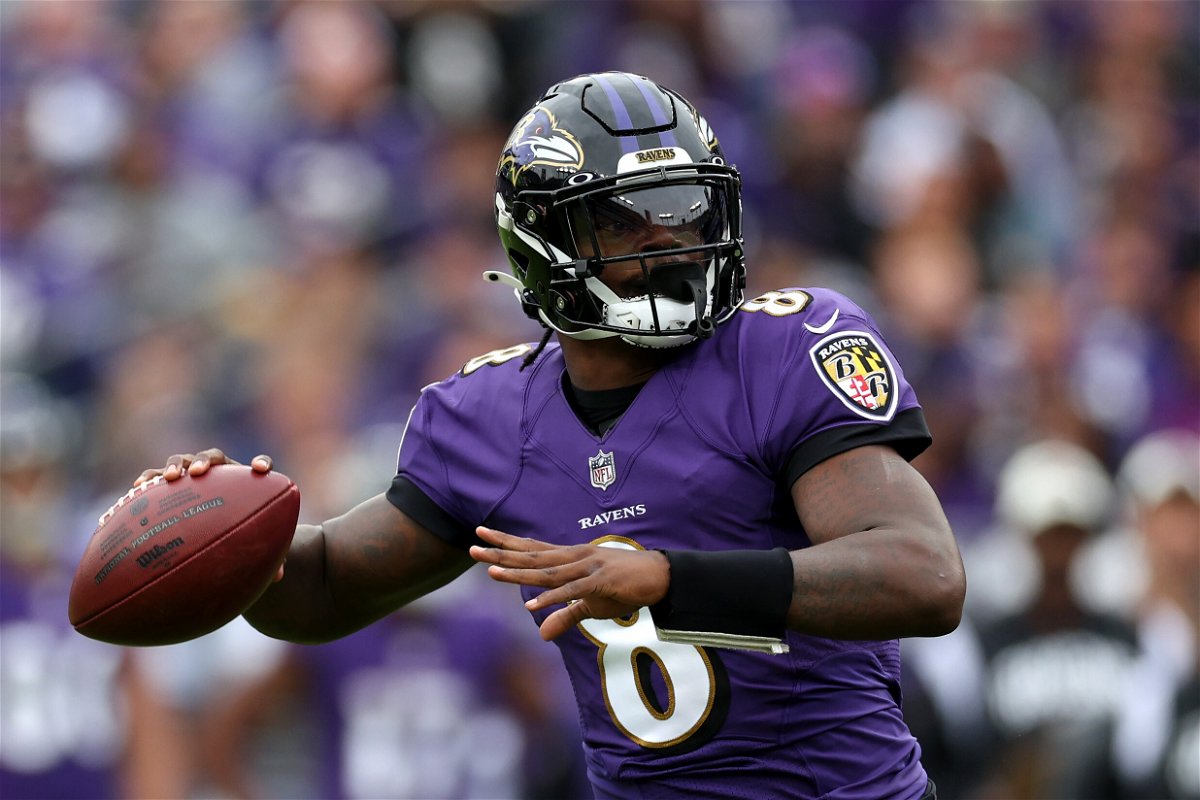 <i>Rob Carr/Getty Images</i><br/>Lamar Jackson drops back to pass against the Cleveland Browns at M&T Bank Stadium in Baltimore on October 23.