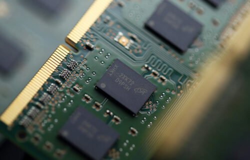 Micron Technology Inc. chips are arranged for a photograph in Tokyo