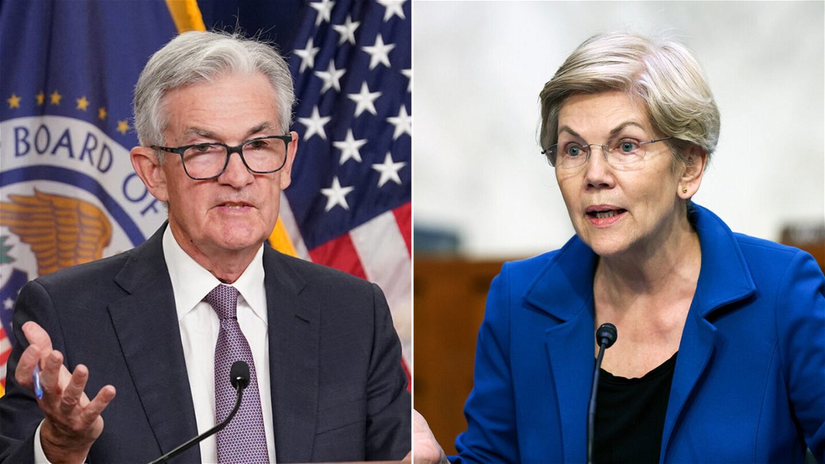<i>Kevin Lamarque/Reuters/Win McNamee/Getty Images</i><br/>Federal Reserve Chairman Jerome Powell and Sen. Elizabeth Warren. Warren has highlighted comments from economists who worry the Fed is moving too aggressively to squash inflation.